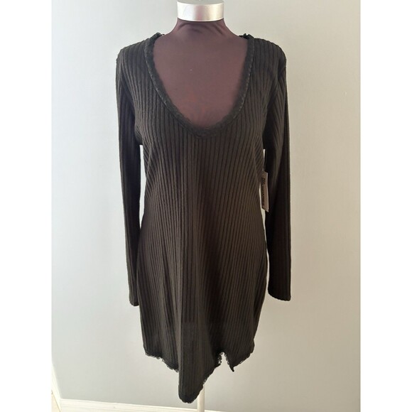 NWT Black Ribbed Dress XXL Bodycon Stretch Goth Rave Witchy Lace - Picture 1 of 16